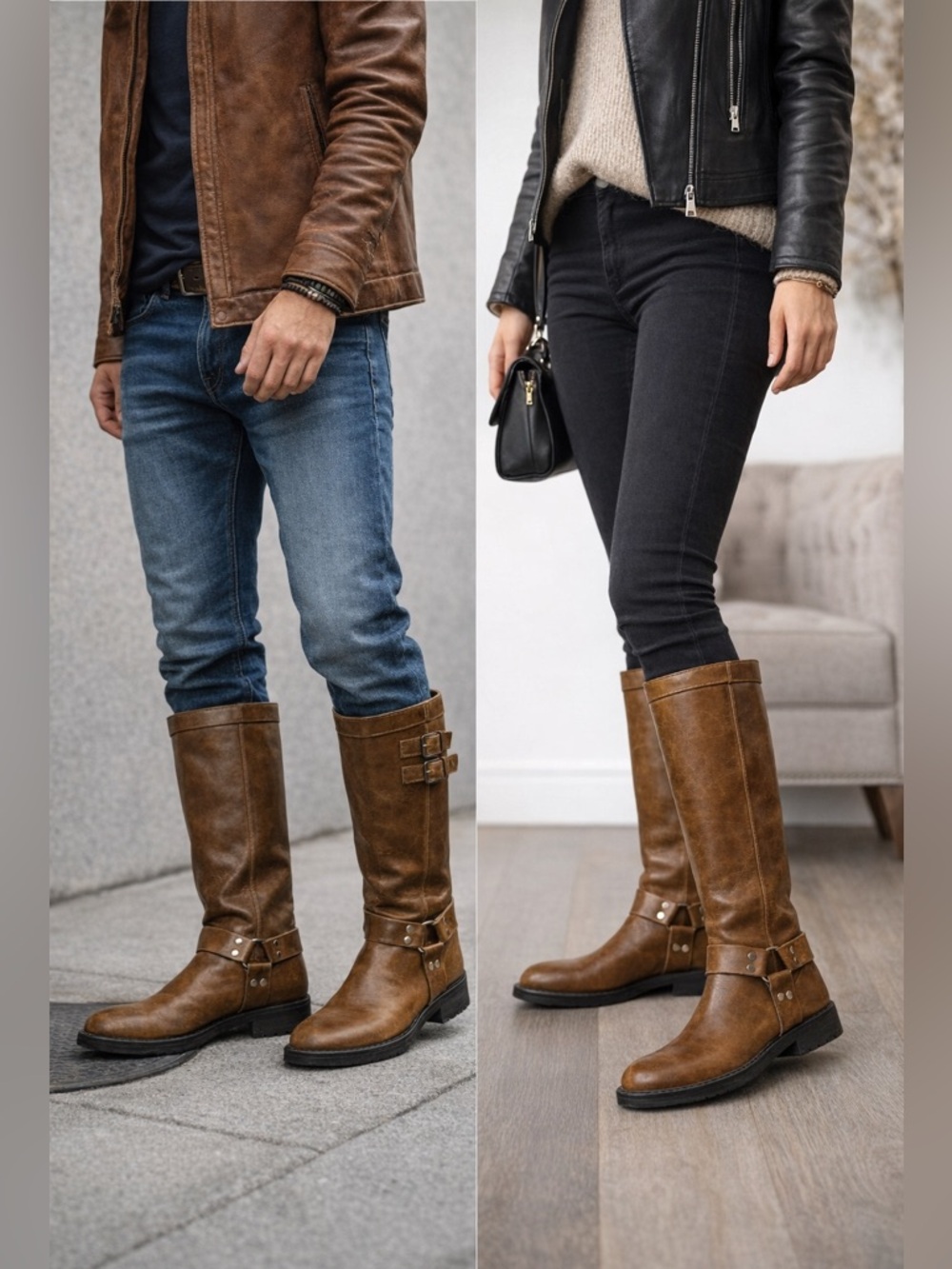 Public Desire Sirius Harness Knee-High Boots Tan | Unisex
